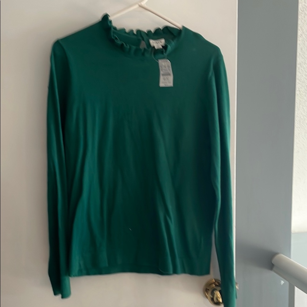NWT J. Crew Green Ruffled Long Sleeve sweater